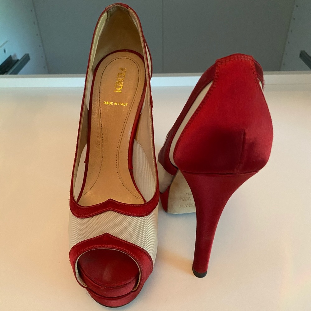 Fendi Red Peep-Toe Platform Heels, 37.5